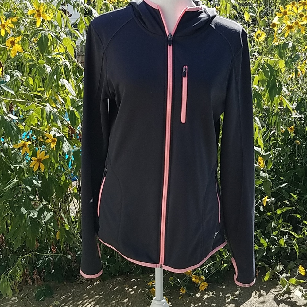 Old Navy Active Hooded Jacket sz M gray thumbholes